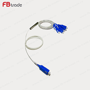 PS-108-A-9B10-SU PLC сплиттер, 1x8, миникорпус, кабель 0,9мм 1м G.657, SC/UPC